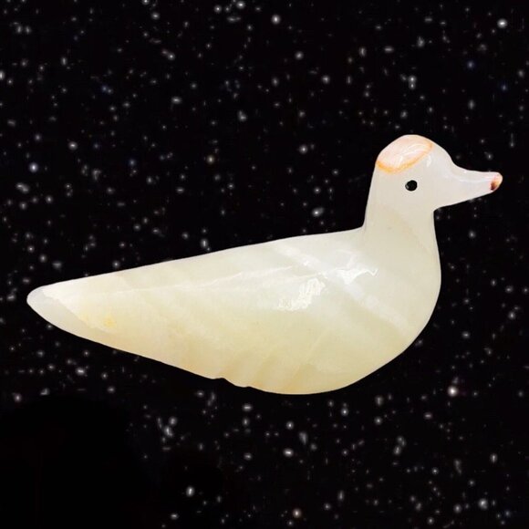 Marble Hand Carved Stone Bird With Black Eyes Vintage Figurine 6”W 2.5”T - Picture 3 of 11